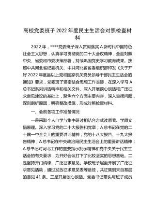 高校党委班子2022年度民主生活会对照检查（7600字，含上年度整改）