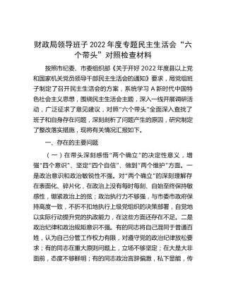 财政系统领导班子2022年度民主生活会对照检查4900字