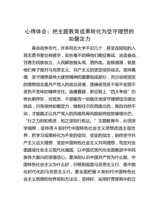 心得体会：把主题教育成果转化为坚守理想的如磐定力