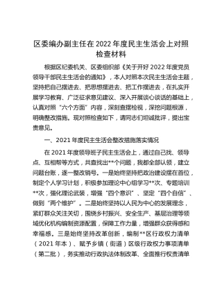 编办副主任2022年度民主生活会对照检查5800字