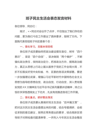 班子民主生活会表态发言材料 (3)