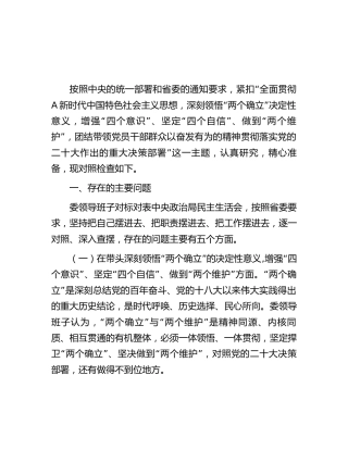 班子2022年度民主生活会对照检查6700字