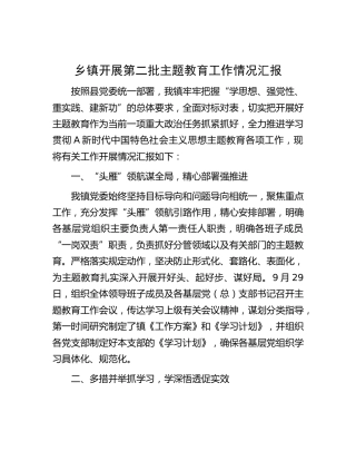 乡镇开展第二批主题教育工作情况总结汇报1900字