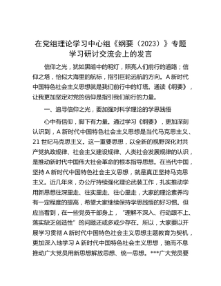 中心组《纲要（2023）》专题学习研讨交流会上的发言