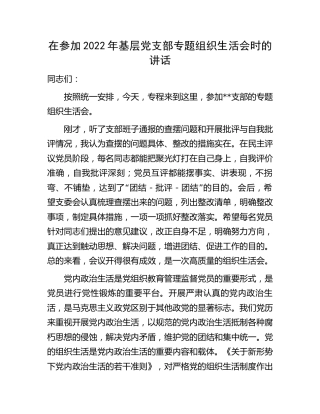 在参加2022年党支部专题组织生活会时的讲话
