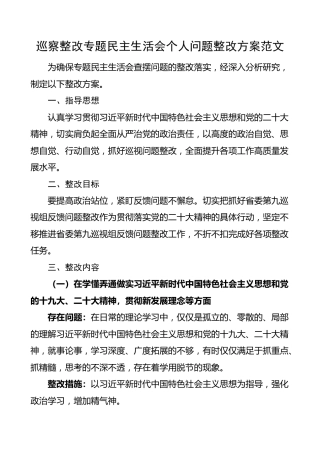 巡察整改专题民主生活会个人问题整改方案范文（供热办负责人，工作实施方案）
