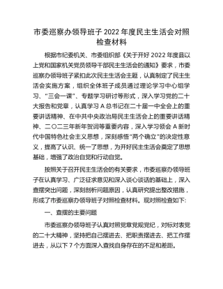 巡察办领导班子2022年度民主生活会对照检查7200字
