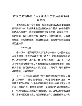 信访局领导班子2022年民主生活会对照检查4600字