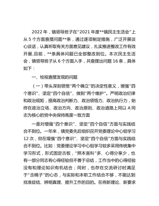 乡镇领导班子2022年度民主生活会对照检查7500字