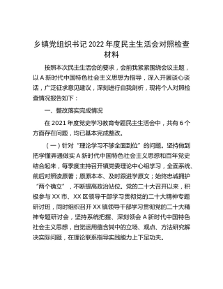 乡镇党组织书记2022年度民主生活会对照检查6300字（含上年度整改）