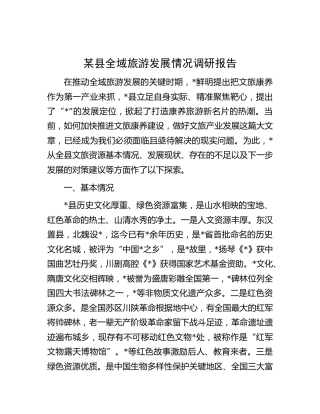 县全域旅游发展情况调研报告