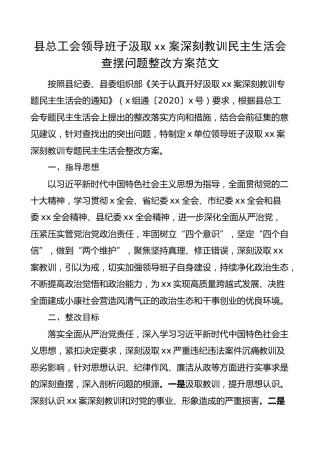 县总工会领导班子汲取xx案深刻教训民主生活会查摆问题整改方案（以案促改）