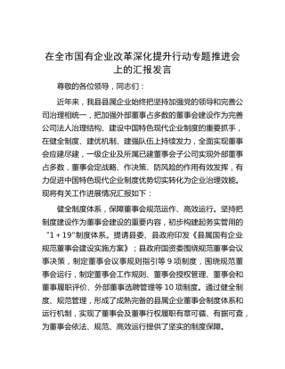 在全市国企改革深化提升行动专题推进会上的汇报发言