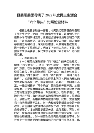 县委常委领导班子2022年度民主生活会对照检查8400字