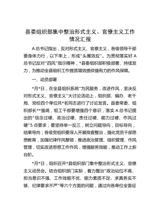 组织部集中整治形式主义、官僚主义工作情况总结汇报