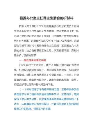 县委办公室主任民主生活会剖析材料 (2)
