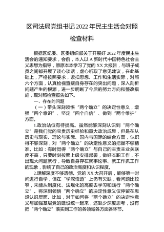 司法系统书记2022年民主生活会对照检查7300字（含批评清单）