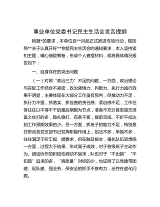 事业单位党委书记民主生活会发言