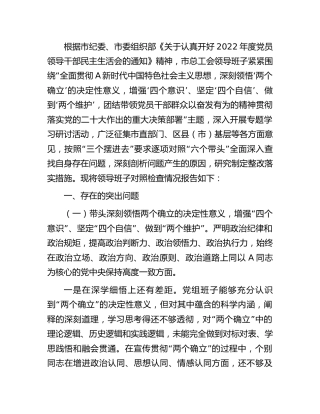 市总工会领导班子2022年度民主生活会对照检查7500字