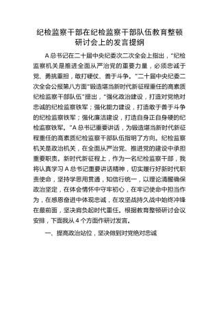 在纪检监察干部队伍教育整顿研讨会上的发言提纲