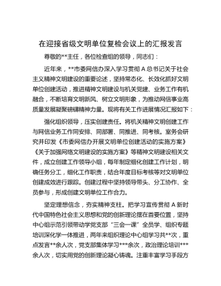 在迎接省级文明单位复检会议上的汇报发言（网信）