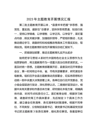 县区主题教育开展情况汇报（3100字总结）