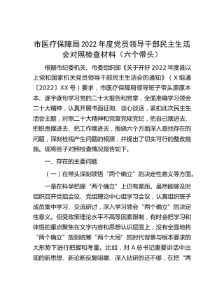 市医保局2022年度党员领导干部民主生活会对照检查材料