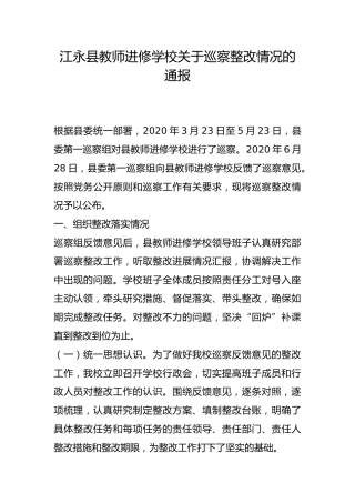 县教师进修学校关于巡察整改情况的通报