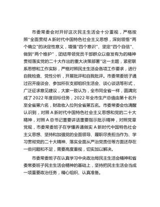 市委常委班子2022年度“六个带头”民主生活会对照检查材料