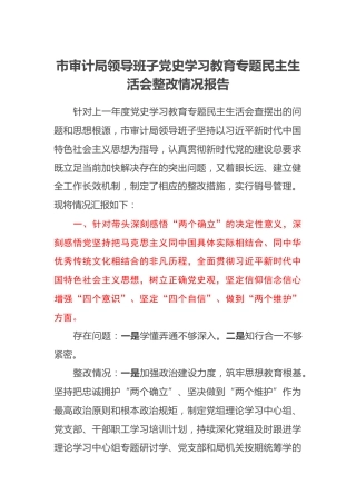 市审计局领导班子党史学习教育专题民主生活会整改情况报告 (2)