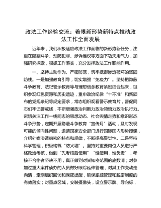政法工作经验总结交流