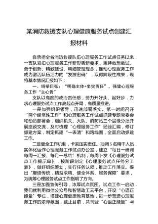 消防救援支队心理健康服务试点创建汇报材料
