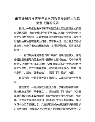 审计系统领导班子上年度党史专题民主生活会整改情况报告4000字