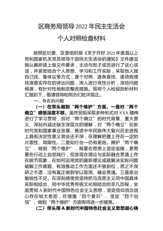 商务局领导2022年民主生活会个人对照检查3800字
