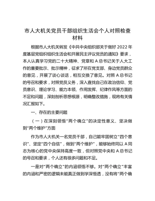 人大组织生活会个人对照检查4500字（含国之大者版本）