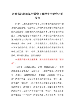 区委书记参加某街道党工委民主生活会时的发言 (2)