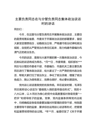主要负责同志在与分管负责同志集体政治谈话时的讲话（编办3400字）