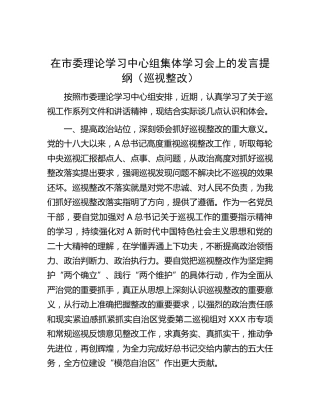 中心组集体学习会（巡视巡察整改专题）发言