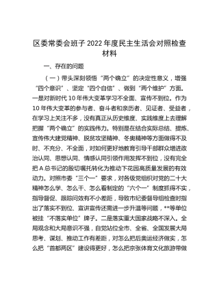 区委常委会班子2022年度民主生活会对照检查7100字