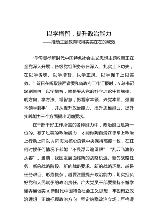 以学增智，提升政治能力——推动主题教育取得实实在在的成效