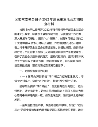 区领导班子2022年度民主生活会对照检查6200字