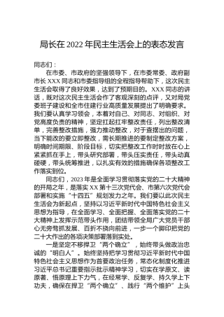 局长在2022年民主生活会上的表态发言 (2)