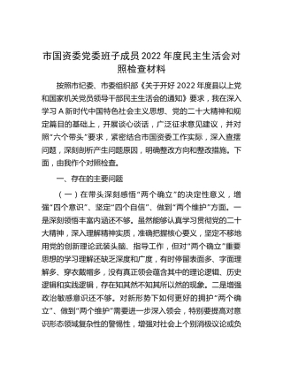 国资委2022年度民主生活会个人对照检查4200字