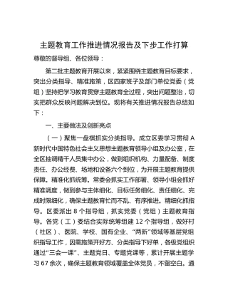 县区主题教育工作推进情况总结报告2500字
