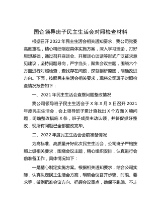 国企公司领导班子民主生活会对照检查8000字（含会前准备情况）