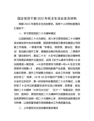国企公司2022年民主生活会个人对照检查4600字（含学习大会精神和上年度整改情况）