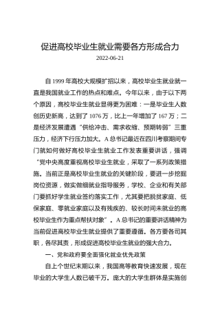 研讨发言：促进高校毕业生就业需要各方形成合力