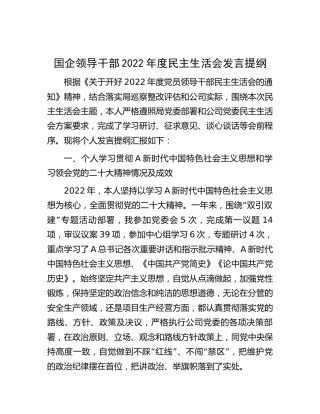 国企公司2022年度民主生活会个人对照检查（6600字）