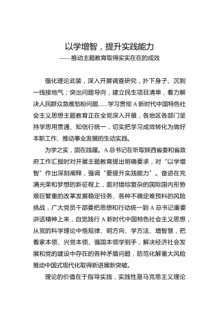 以学增智，提升实践能力——推动主题教育取得实实在在的成效