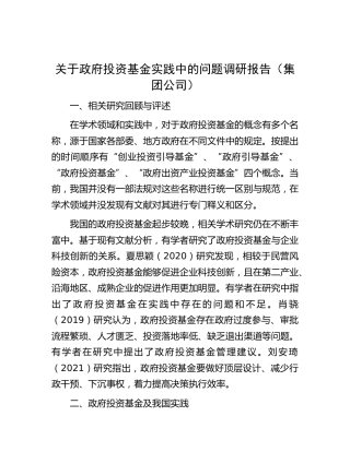 政府投资基金实践中的问题调研报告（公司）